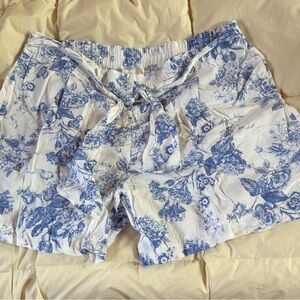 Blue Floral Tie-Waist Shorts